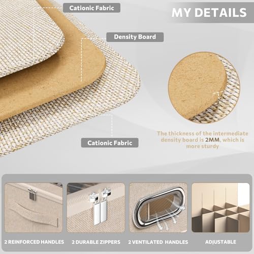 2 Pack Shoe Organizer for Closet Large Shoe Box Storage Containers with Clear Window Space Saving Shoe Bin with Foldable Bottom Support Adjustable Dividers Fits 32 Pairs (Beige, (19.7x15.7x13inch)x2) - Image 4