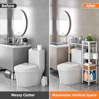 Over The Toilet Storage with Side Rack, 4-Tier Over Toilet Storage Rack with Thick Wood Top Shelf & 3 Small Side Shelves, Freestanding Bathroom Organizer for Bathroom, Laundry, Balcony (White) - Image 4