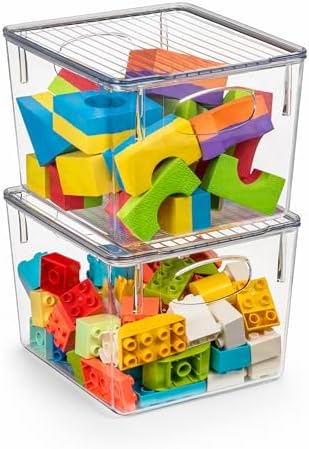 Sorbus Clear Toy Storage Bins with Lids, Stackable (Small/Medium, 2 Pack) by Sorbus