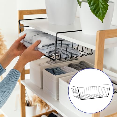 8 Pack Hanging Under Shelf Storage Basket, Steel Hanging Wire Rack Storage Baskets, Slide-in Baskets Organizer for Kitchen Cabinet Desk Organizer Storage, Space Saving, 16"D x 9"W x 5.9"H - Image 5