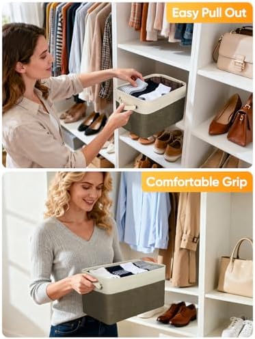 BALEINE 4 Pack Fabric Closet Storage Bins for Shelves, Linen Closet Organizers and Storage, Decorative Baskets for Organizing, Shelf, Clothes, Home, Office (Brown, 12"x8"x8") - Image 5