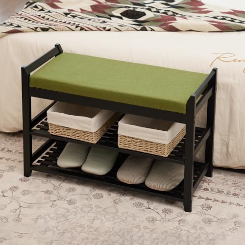 PETKABOO Shoe Rack Bench with Storage 27.6 in, Black Shoe Storage Bench with Cushion for Entryway, Hallway, Bedroom, Living Room - Image 6