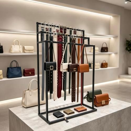 3 Layers Floor Mounted Belt Hanger, Black Retail Display Tie Scarf Rack, - Image 4