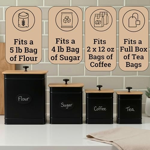 Kitchen Canisters for Countertop Set of 4 w/ Chalkboard Labels & Marker Pen - Image 3