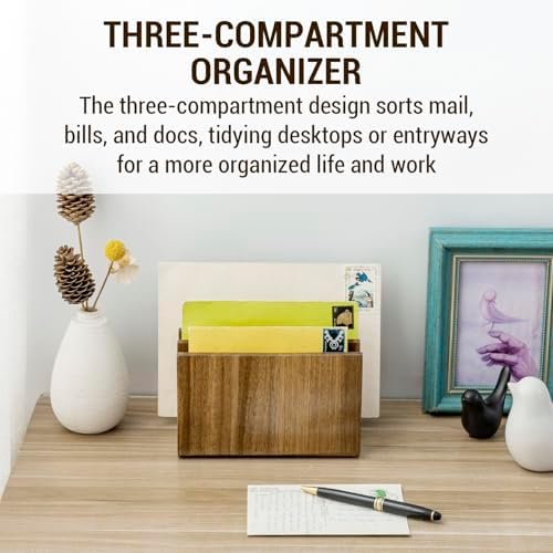 MyGift 3 Slot Premium Acacia Solid Wood Mail Holder, Entryway Countertop Letter Organizer, Office Desktop File Sorter, Bill Divider, Envelope Storage Bin - Image 3