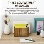 MyGift 3 Slot Premium Acacia Solid Wood Mail Holder, Entryway Countertop Letter Organizer, Office Desktop File Sorter, Bill Divider, Envelope Storage Bin - Image 3