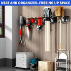 Garage Tool Organizer Wall Mount, 48 Inch Heavy Duty Garden Tool Organizer Storage System, Easy Install with 6 Adjustable Hooks, for Garage, Basement, Shed, Workshop, Black, Steel - Image 5