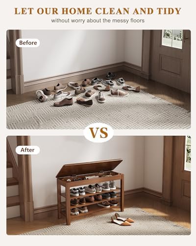 IUNVR Shoe Rack Bench Seat Rubberwood 3-Tier Wooden Storage Bench 550lbs Compact Mid-Century Modern Design for Entryway, Hallway, Closet, Front Door Entrance, Foyer - Image 6