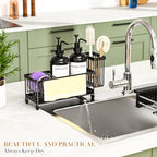 Kitchen Soap Dispenser Set with Sponge Holder and Towel Rack, 17OZ Glass Bottle, Hand and Dish Soap Dispenser Set, Non-Slip Silicone Pad, Brush Holder, Kitchen Sink Caddy Organizer Countertop (Black) - Image 6