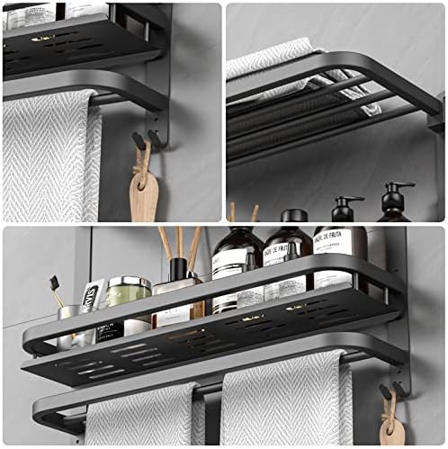 CAXIMSY 22.8Inch Towel Rack for Bathroom and Lavatory Towel Hanger with Wall Mount Towel Bars 304 Stainless Steel No Drill (Collapsible Black Towel Rack with Bathroom Organize Shower Shelves) - Image 5