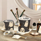 Cute Halloween Ghost Blacck Qtip Holder Waterproof Dustproof Apothecary Jars with Lids For Bathroom Cotton Swabs Makeup Sponges Floss Picks Bath Salts 2 Pack - Image 5
