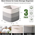 ICERZCZ 11 Inch Cube Storage Bins, Storage Cube Organizer Bins, Woven Cotton Rope Basket for Storage, Storage Baskets for Organizing Shelves, Grey Baskets for Toys, Gradient Grey (Pack of 3) - Image 2