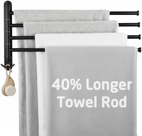 KES Extra Long 19.5" Swivel Towel Rack, Black Swing Arm Towel Bar 4-Arm, Swing Out Towel Rack for Bathroom Wall, Hand Towel Racks Wall Mounted 18/8 Stainless Steel Matte Black, A2103S4L50-BK by KES