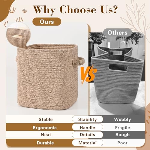 11 Inch Storage Cubes, 3 Pack Cube Storage Bins for Organizing, Cotton Rope Woven Baskets for Shelves, Bathroom, Kids Room, Closets, Baby Nursery - Image 4