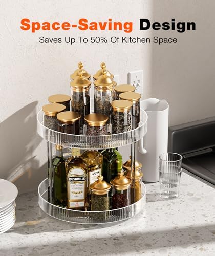 Acina 2-Tier Bathroom Countertop Organizer: 360° Clear Lazy Susan Rotating Storage Tray - Spinning Perfume Cosmetics Vanity Shelf for Bathroom Cabinet, Kitchen (Large) - Image 3