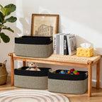 2 Pack Large Storage Basket for Organizing, 17.5"x13"x7" Woven Basket for Shelves, Closet Cube Storage Bins with Wrapped Handle, Cotton Rope Baskets for Kitchen, Clothes, Toys(Black & Brown) - Image 4