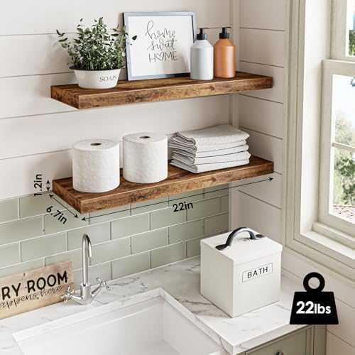 Fixwal Floating Wall Shelves for Decor (Rustic Brown, Set of 2, 22Inch) - Image 3
