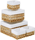 Vagusicc Wicker Storage Basket, Rectangular Wicker Baskets for Storage, Woven, Water Hyacinth and Seagrass Storage Baskets for Organizing, Cube Storage Bins for Closet/Clothes/Dresser, Beige, 5-Pack by Vagusicc