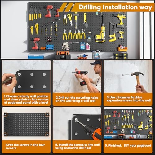 Peg Board, 84pcs Metal Pegboard Kit, Includes 4 Pack 24''X12'' Large Black Peg Board with Accessories and Hook Locks, Heavy Duty Peg Boards for Walls Home, Garage Tool Storage, Workbench - Image 4