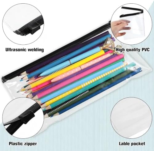 Marspark 100 Pcs 100 Pcs Zip Envelope Poly Clear Pencil Pouch, Black - Image 4