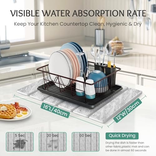 Stone Dish Drying Mat Collapsible Diatomaceous Earth Absorbent Mat Quick Dish Drying Pad Dish Rack Pad Match Any Counter to Multiple Usage for Kitchen,Bathroom - Image 2