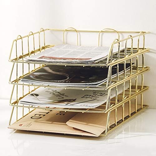 Gold 4-Tier Stackable Paper Tray Desk Organizer by Jolitac