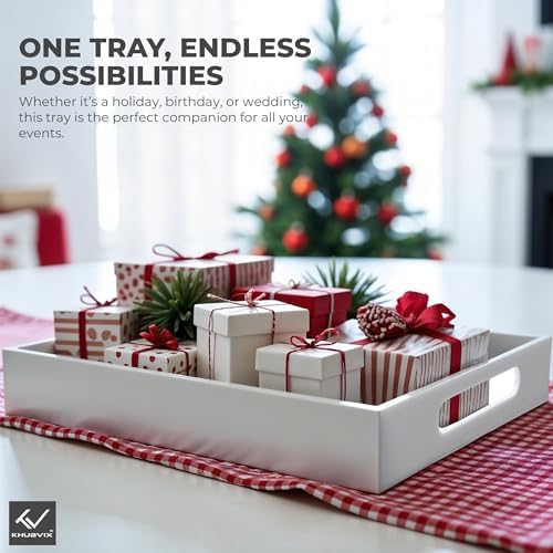White Tray 15×10" with Cut Handles - Spill Proof Decorative Tray is an Ideal Countertop Organizer for Living Rooms, Ottoman Coffee Tables, Offices, Kitchens & Serving Guests - Image 5