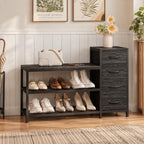 EXOTICA Industrial Shoe Storage Bench with 4 Drawers & Seat, Black by EXOTICA