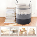 100L Extra Large Tall Cotton Rope Laundry Basket with Handles, Grey Striped - Image 2