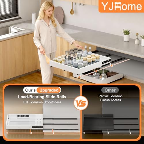 Pull out Cabinet Organizer Expandable W(12"-20") and D(16"-22"), No Drill Adjustable Slide Out Drawers With 3 Slide Rails, 2Pcs Magnetic Panel, Adhesive Roll out Shelves for Kitchen, Cabinets, Pantry - Image 4