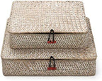 Whitewash Seagrass Basket with Lid Rectangular Decorative Storage Boxes for Shelf Organize Snack Toys Set of 2 (Large+Small) - Image 2