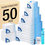 AROIC 50 Pack Vacuum Storage Bags, 5 Sizes + 2 Roll-up (8 Each) Space Saver by AROIC
