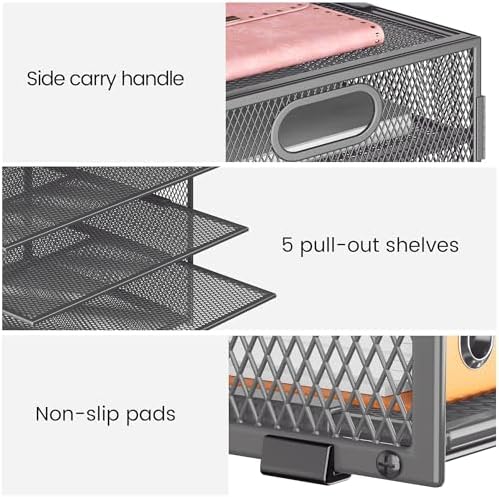 Lavatino 8-Tier Office Desk File Organizer, Letter Tray Paper Organizer with Handle, Including 5 Adjustable Slide Trays for Organizing Desktop Workspace Accessories and Supplies (Grey Metal Mesh) - Image 2
