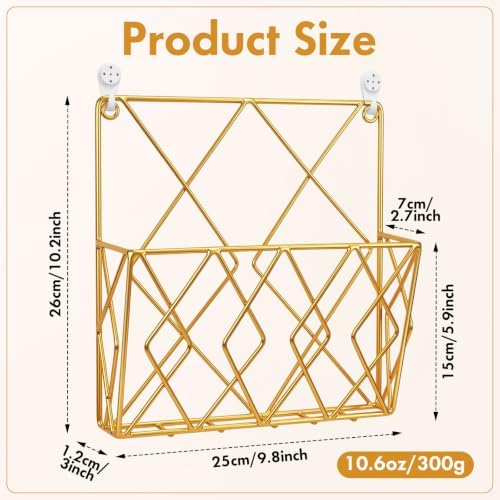 6 Pack Hanging Wall File Organizer, Wall Mount Magazine Rack Metal, Gold - Image 2