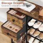 5-Tier Shoe Rack, Side Mesh & 2 Drawers for Closet Rustic Brown - Image 4