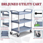 Plastic Utility Carts with Wheels, 3-Tier Medium Size Restaurant Food Cart, Heavy Duty 510lbs Capacity Rolling Service Cart w/Hammer for Commercial, Kitchen, Office (Lockable Wheels, M-Grey) - Image 2