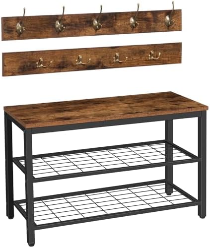 HOOBRO Hall Tree with Bench, Coat Rack Shoe Bench Set, Entryway Shoe Rack with Coat Hooks, Hall Tree Coat Rack, Mud Room, Industrial, for Foyer, Front Door, Rustic Brown BF07MT01 by HOOBRO
