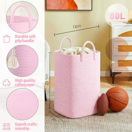 Artfeel Laundry Basket,Woven Cotton Rope Laundry Hamper,80L Versatile Storage for Dirty Clothes,Baby Toys,and Blankets in Bathroom, Nursery,and Living Room - Image 2