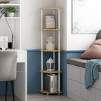 Furinno TURN-N-TUBE Corner Shelf, 5-Tier Corner Bookshelf, Open Storage Shelves, for Organization and Storage, Living Room, Home Office, Garage, Bedroom, Beech - Image 6