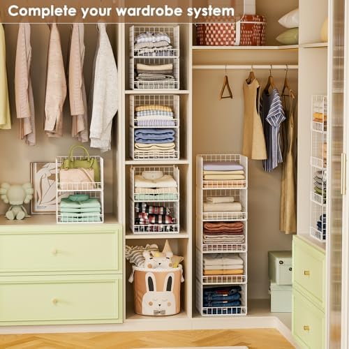 5-Tier Stackable Closet Organizers and Storage Baskets, Closet Shelf Organizer, Space-Saving closet organizer system, Foldable Clothes Storage Bins for Closet Organizer System, White(Patent 30022416) - Image 2