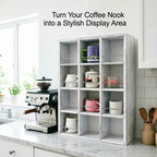 12 Grid coffee mug display shelf,17x25" Wooden cup shelf for wall, White - Image 3
