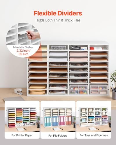 VEVOR Literature Organizer, 36 Compartments Office Mailbox with Detachable Shelves, Wooden Mailbox Sorter with Particle Board, Countertop Office Home Storage Organizer for File, Document, Paper, White - Image 3