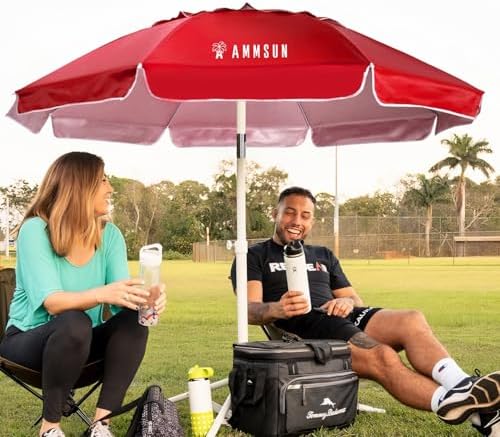 AMMSUN Shade Umbrella, Premium Portable Umbrella with Stand, 6.5ft Lightweight Free Standing Canopy for Sporting Games, Adjustable Instant Sun Protection and Easy to Carry, Red - Image 2