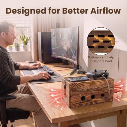 2 Pack Large Cable Management Box Wooden Cord Organizer Box for Power Strip, Surge Protector, Extension Cords, Chargers & Wires, Cable Hider Box for Desk - Image 3