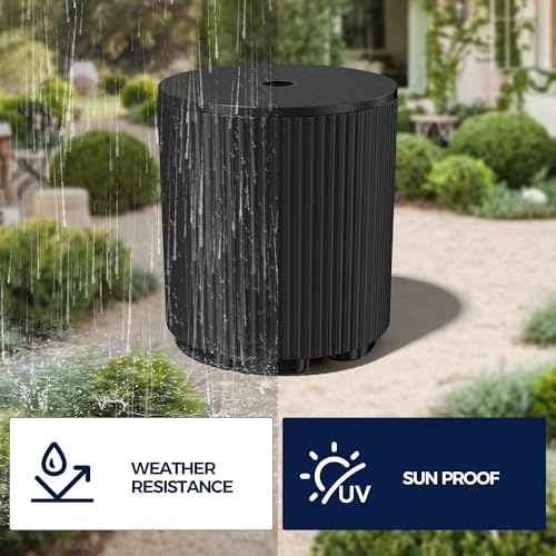 Outdoor Table with Umbrella Hole, Patio Umbrella Side Table with Plastic Bags Attached, Free-Standing Umbrella Side Table for Porch, Poolside & Garden, Easy Assembly, Black - Image 6