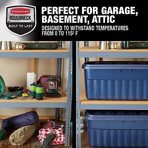 Rubbermaid Roughneck Tote 50 Gal, 2 Pack, Made in USA, Dark Indigo Metallic, Rugged Plastic Stackable Storage Bins with Lids and Handles - Image 5