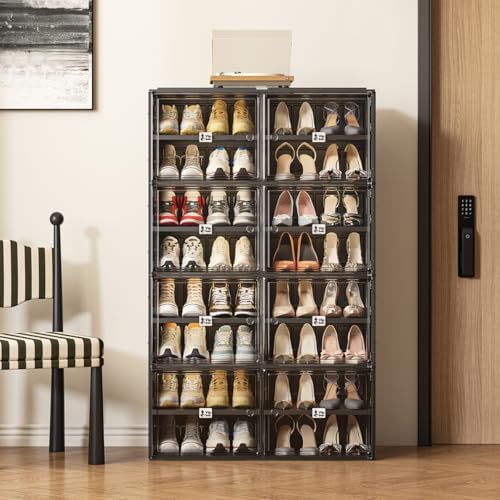 Vipbox Black Shoe Rack Organizer Cabinet for Closet Entryway,Clear Shoe Storage Boxes Stackable Sneaker Storage with Door Easy Assembly Shoe Cabinet with Lids Large 8 Tiers 32 Pairs - Image 6