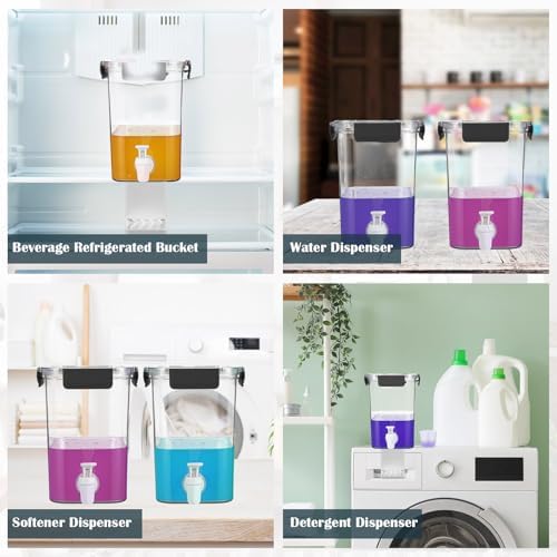 Soaoo 3 Set 67.6 oz Liquid Laundry Detergent Dispenser with Faucet and Cup Holder Labels Plastic Fabric Softener Container Detergent Drip Catcher for Laundry Room Washing Soap - Image 7