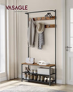 VASAGLE Hall Tree with Bench and Shoe Storage, 9 Movable Hooks, Top Bar - Image 2