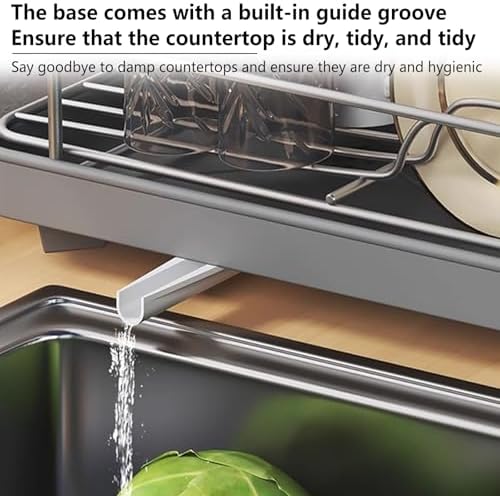 Dish Drying Rack for Kitchen Counter,Carbon Steel Sink Organization & Storage Essentials with Cutlery Holder (Black) - Image 3